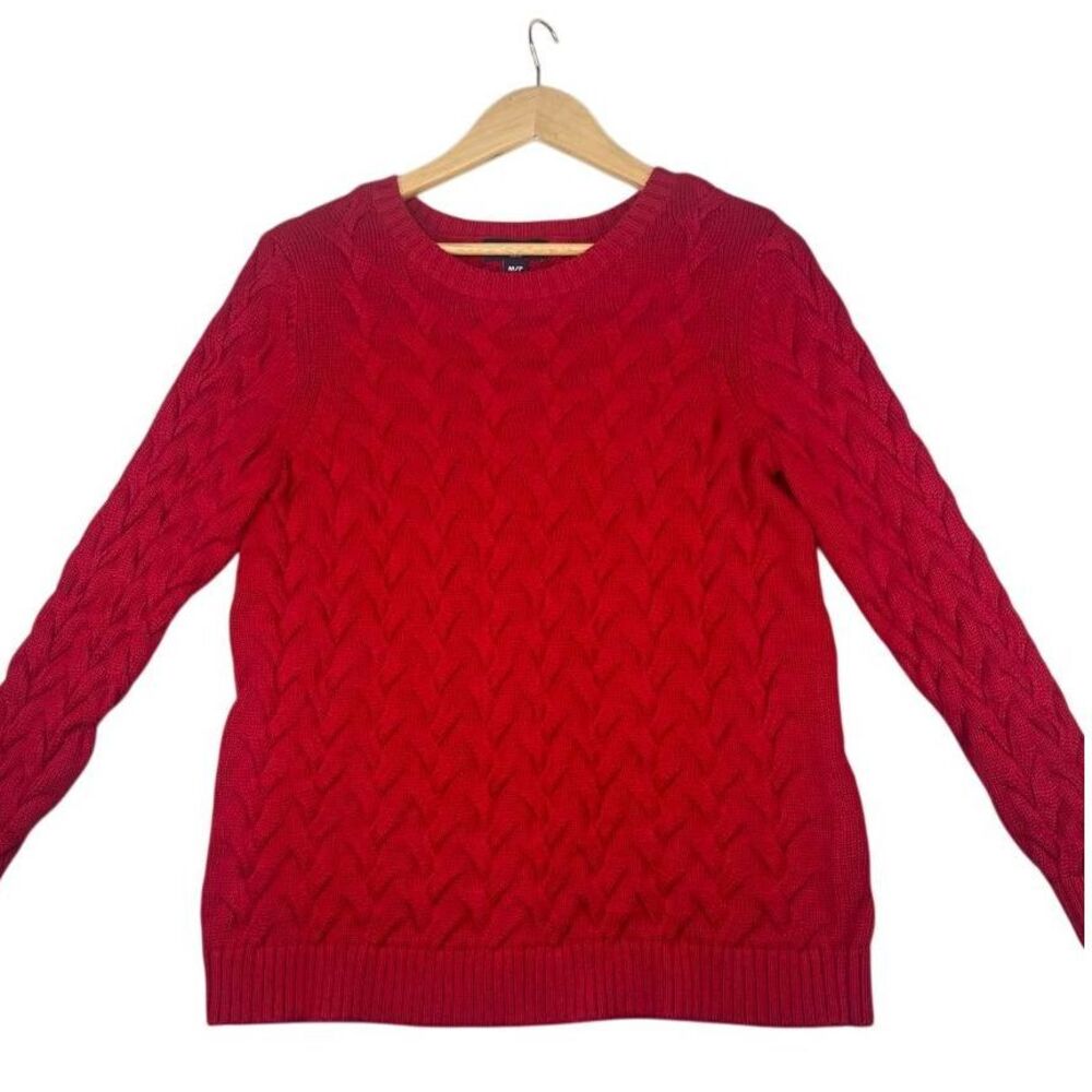 Land's End Women's Red Cable Knt Drifter sweater, long sleeve, 100% cotton, M/P